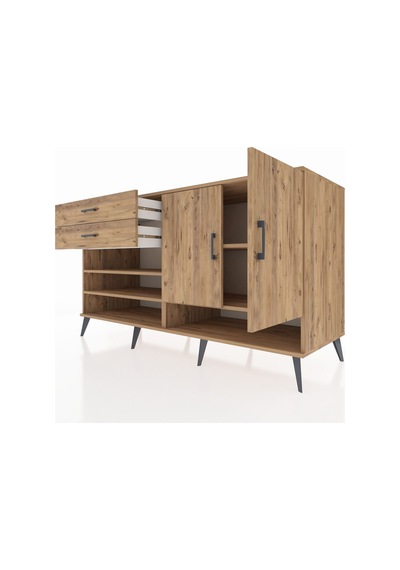 Kronos Konsol 4 Raflı 2 Çekmeceli 2 Kapaklı 176x59x99 Çam-çam Çam-çam