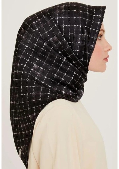 Armine İpek Eşarp 2025 Kış - 9259-03 Siyah Gümüş Twill Siyah Gümüş