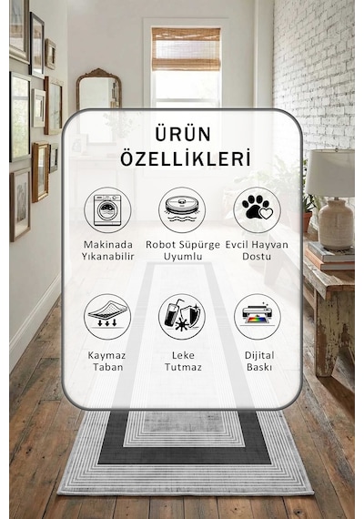 Yıkanabilir Yolluk 100 Açık Gri