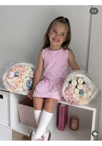 Noble Kids Kız Çocuk Kurdele Nakışlı Pamuklu Elbise Pembe