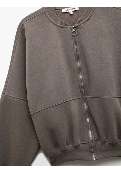 Koton Fermuarlı Bomber Yaka Gri Kadın Sweatshirt 6wal10126ık Gri