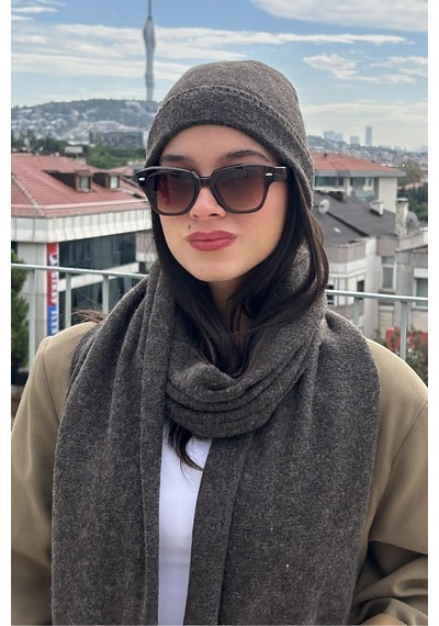 Mollycrush Kadın Kışlık Antrasit Atkı Bere Seti Şık Örgü Set Antrasit