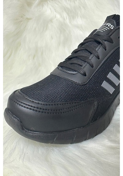 Günlük Erkek Sneaker Fileli Bağcıklı Rahat Esnek Dikiş Detaylı Yürüyüş Spor Ayakkabı 1453 Siyah-füme