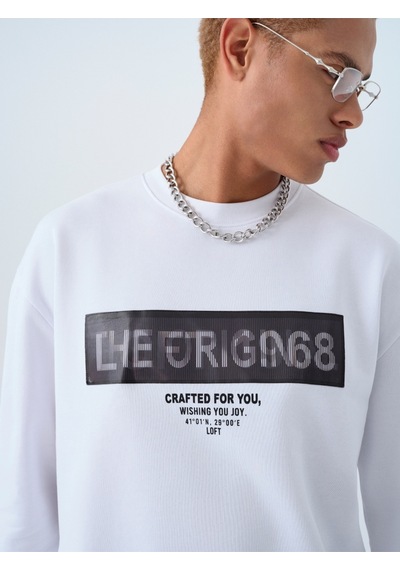 Relax Fit Erkek Sweatshirt Beyaz