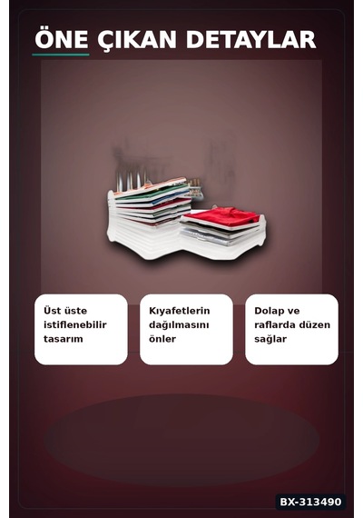 Katlanabilir Plastik Tişört Düzenleyici Aparat - 1 Adet, Dolap İçi Organizer Bx-313490 Beyaz