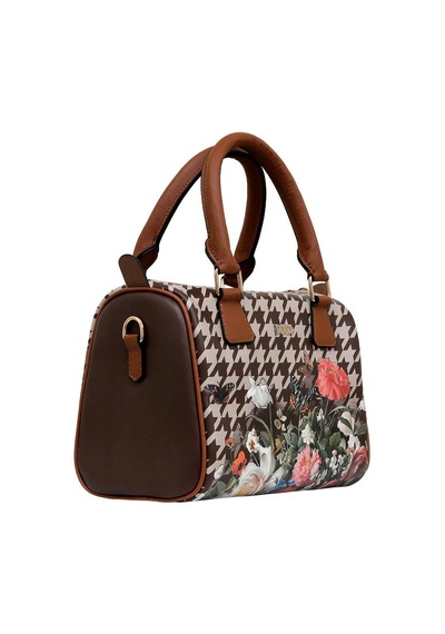 Dogo Kadın Vegan Deri Kahverengi El Çantası - Brown Majestic Garden Tasarım Multicolor