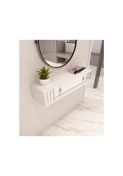 Perla 90 Cm Duvara Monte 2 Kapaklı Raflı Makyaj Masası Dresuar Beyaz-gümüş Beyaz-gümüş Perla 90 Cm Duvara Monte 2 Kapaklı Raflı Makyaj Masası Dresuar Beyaz-gümüş Beyaz-gümüş