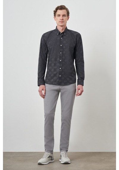 Morven Erkek Siyah Slim Fit Düğmeli Yaka Gömlek 25ms004013001 Siyah Siyah