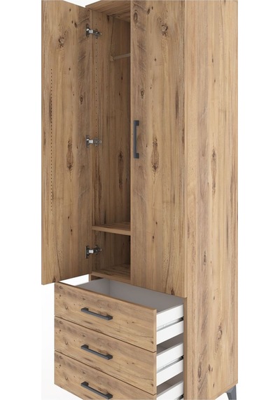 Hyperion Dolap 2 Raflı 3 Çekmeceli Tek Askılı 60x44x195 Çam-çam Çam