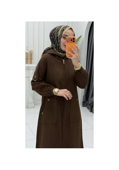 Uslucan Alışveriş Bade Kaban Kahverengi Kadın Şık Kışlık Kaban Uzun Tesettür Dış Giyim Modern Günlük Kaban Modeli Çok Renkli