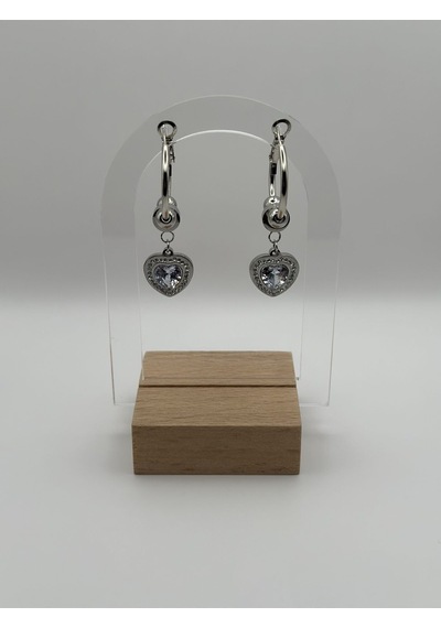Arnes Jewelry Çelik Sallantılı Zirkon Taşlı Kalpli Küpe Ar191nes Gümüş