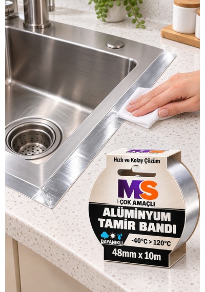 Yapışkanlı Yanmaz Alüminyum Folyo Tamir Bandı 48 Mm X 10 Metre Isıya Dayanıklı Soba Borusu Bantı