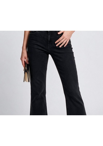 Bsb Kadın Yüksek Bel Geniş Paça Jean Pantolon Denim Kumaş Siyah