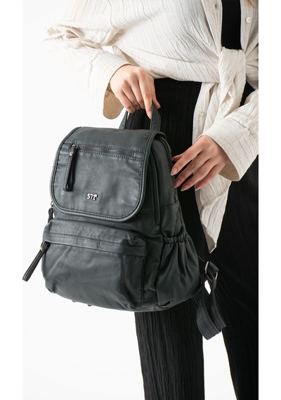 571 Collections Yıkanmış Deri Sırt Çantası Mavi Model: 571-14-11m