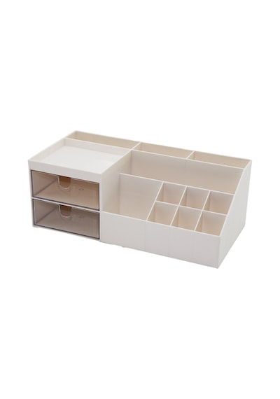 2 Çekmeceli + 12 Bölmeli Plastik Makyaj - Takı Organizer 12x24cm Çok Renkli