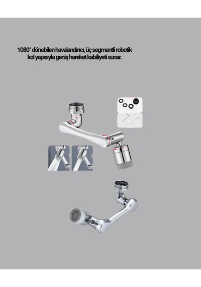1080 Dönebilen Musluk Başlığı Robotik Kol Havalandırıcı Çok Yönlü Su Yönlendirme 1