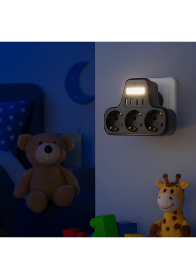 3 Lü Duvar Tipi Priz 2 Usb-a 2 Type-c Girişli Led Gece Lambalı Akım Korumalı Çoklayıcı 0