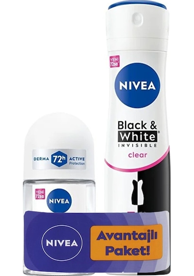 Invisible Clear Black White Kadın Deodorant Sprey 150 Ml + Roll-on 25 Ml