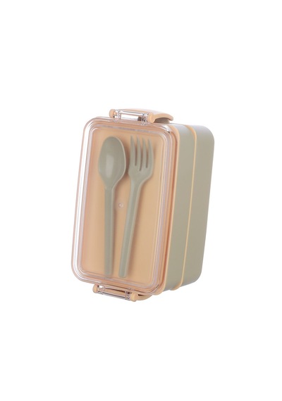 Fely Çatal Kaşıklı Çift Katlı Beslenme Kabı Lunch Box Toplam 900 Ml 400 Ml Ve 500 Ml Bej