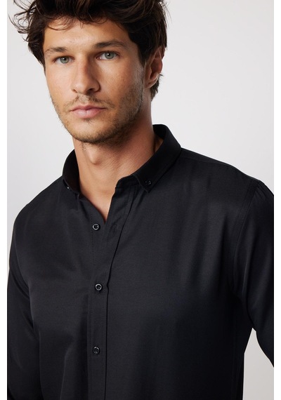 Tudors Slim Fit Pamuklu Kolay Ütü Düz Siyah Erkek Gömlek-28025-siyah Siyah Tudors Slim Fit Pamuklu Kolay Ütü Düz Siyah Erkek Gömlek-28025-siyah Siyah