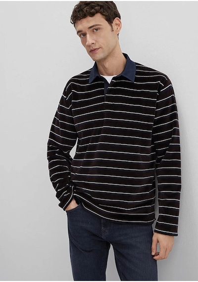 Mavi Çizgili Polo Yaka Kahverengi Erkek Sweatshirt M0s10470-89103 Kahverengi
