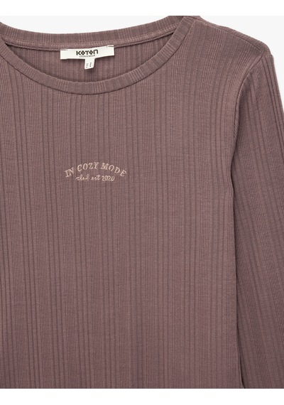 Koton Modal Kumaş Uzun Kollu Bisiklet Yaka Pijama Üstü Kahverengi 7wlk40068mk Kahve
