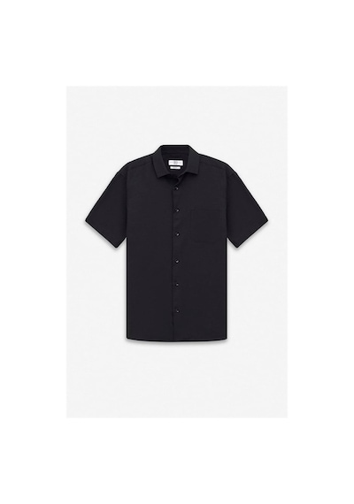 Süvari Siyah Regular Klasik Yaka Düz Twill Torba Cep Düz Kısa Kollu Klasik Gömlek Sgm1007500001-s09