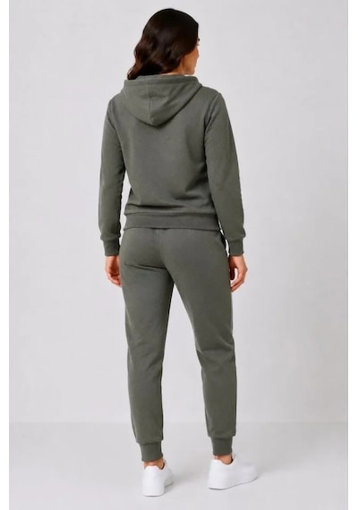 DefyModa İki İplik Kapüşonlu Kanguru Cepli Jogger Alt Üst Eşofman Takımı - Haki