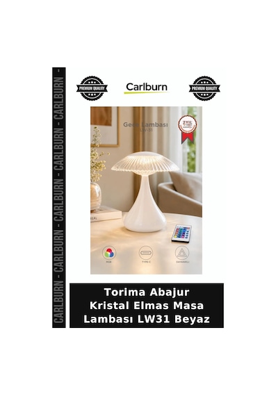 Torima Abajur Kristal Elmas Masa Lambası Lw31 Beyaz Ev Dekorasyonu Dekoratif Lamba Işıklı Obje Diğer