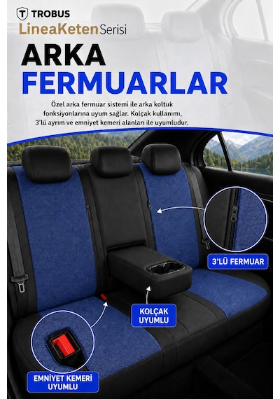 Renault Broadway 1990-2000 Uyumlu Lineaketen Serisi Ortopedik Mavi Siyah Mavi Koltuk Kılıfı