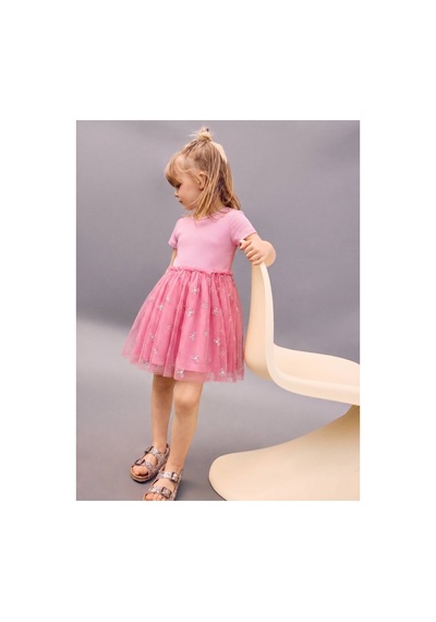 Poala Kids Fiyonklu Tül Elbise Pembe