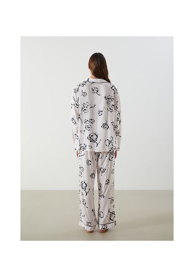 Lcw Dream Bej Gömlek Yaka Baskılı Kadın Pijama Takımı