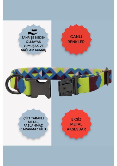Caramelos İsimli Köpek Tasması, Köpek Künyesi, Köpek İsimlik, 120 Kahverengi - Mavi