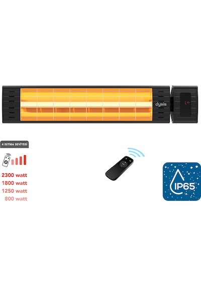 Dysis Art Plus Karbon Serisi IP65 Suya-Toza Dayanıklı 2300 W Siyah Uzaktan Kumandalı İç/Dış Mekan Isıtıcı
