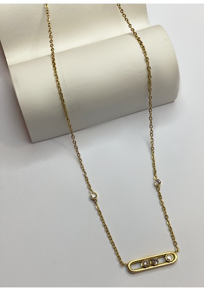 Kadın Hareketli Üç Taş Model Çelik Kolye Gold