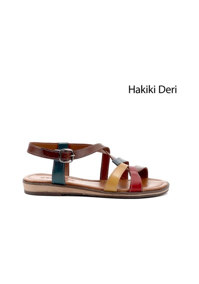 Gönderi(R) Gönderi R Kahveye Kırmızı Sarı Hakiki Deri Sandalet Kahve