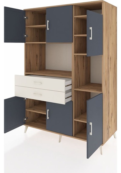 Kronos Dolap 9 Raflı 2 Çekmeceli 6 Kapaklı 132x59x195 Çam-ant... Çam
