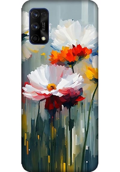 Realme 7 Pro Uyumlu Soyut Çiçek Dokunuşları Desenli Silikon Kılıf Çok Renkli