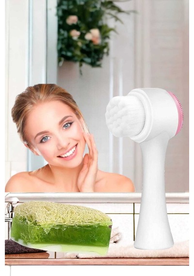 2'li Cilt Bakım Kabak Lifli Keçi Sütü Aloe Vera Sabun Çift Taraflı Yüz Temizleme Fırçası