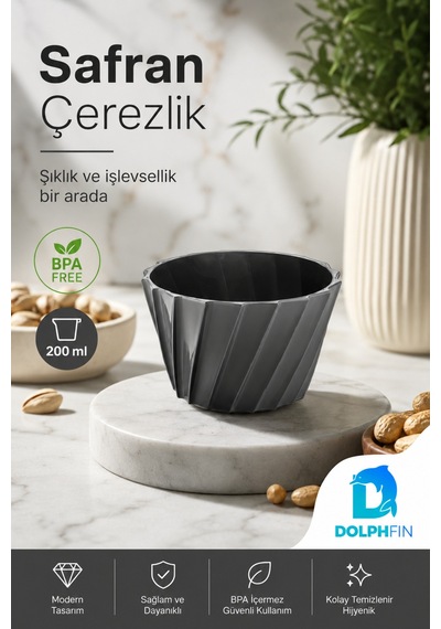 Safran Çerezlik 200 Ml Bpa Free Siyah Dekoratif Sunum Kasesi