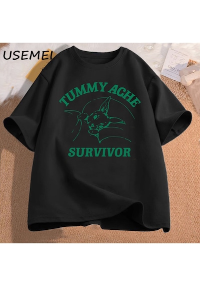Flood Of Style Karın Ağrısı Survivor T Shirt Erkekler Kadınlar Komik Karın Ağrısı Tee Tshirt Pamuklu T-shirt Siyah