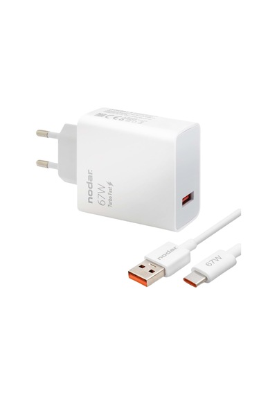 67w Turbo Fast Hızlı Şarj Seti Usb-a 67w Şarj Başlığı + Type-c Kablo , Turbo Şarj Uyumlu, Akıllı Akım Destekli Güvenli Şarj Aleti, Parlak Beyaz
