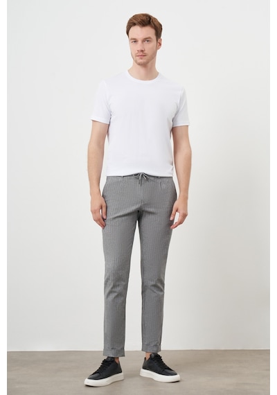 Morven Erkek Siyah Pamuk Keten Trend İpli Jogger Slim Fit Spor Pantolon Siyah