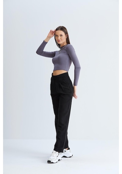 Sortie Collection Kemeri Cırtlı Keten Pantolon Siyah-siyah Siyah