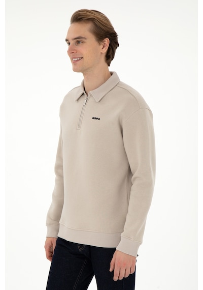 U.S. Polo Assn. Erkek Comfort Fit Yarım Fermuarlı Taş Basic Sweatshirt 50298265-VR049