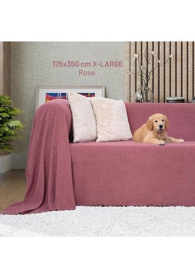 Kaymaz Koltuk Örtüsü Çift Taraflı Mikrofiber Şönil 175x350 Cm Xl- Rose Kedi Köpek Ve Çocuk Dostu Rose