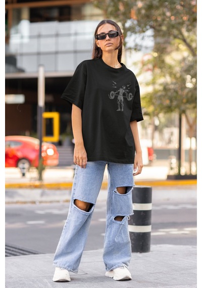 Senin Tek Sınırın Sensin Halter Sırt Baskılı Unisex Oversize Fitn Siyah