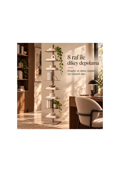 Axis 8 Raflı Metal Kitaplık Modern Tasarım Dikey Dekoratif Kitaplık Bej - 935176049 Bej