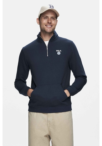 Ucla Leon Lacivert Yarım Fermuar Nakışlı Standard Fit Erkek Sweatshirt Lacivert