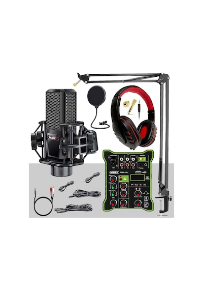 Midex Mx-2020 Functional Paket-2 Stüdyo Mikrofon Ses Kartlı Mikser Kulaklık Stand